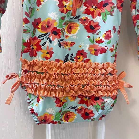 RuffleButts Painted Flowers One Piece Rash Guard Swimsuit Size 12-18 Months - Picture 12 of 16